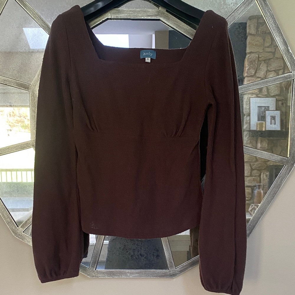 Aritzia Neely Square Neck Long Sleeve Top in Dark Brown